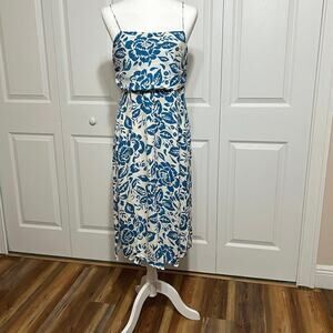 Moda Int’l. Silk dress size 14 blue & white silk sundress.